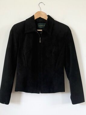 Vintage 90s Danier Genuine Suede Black Leather Zip Up Jacket Size 4-6